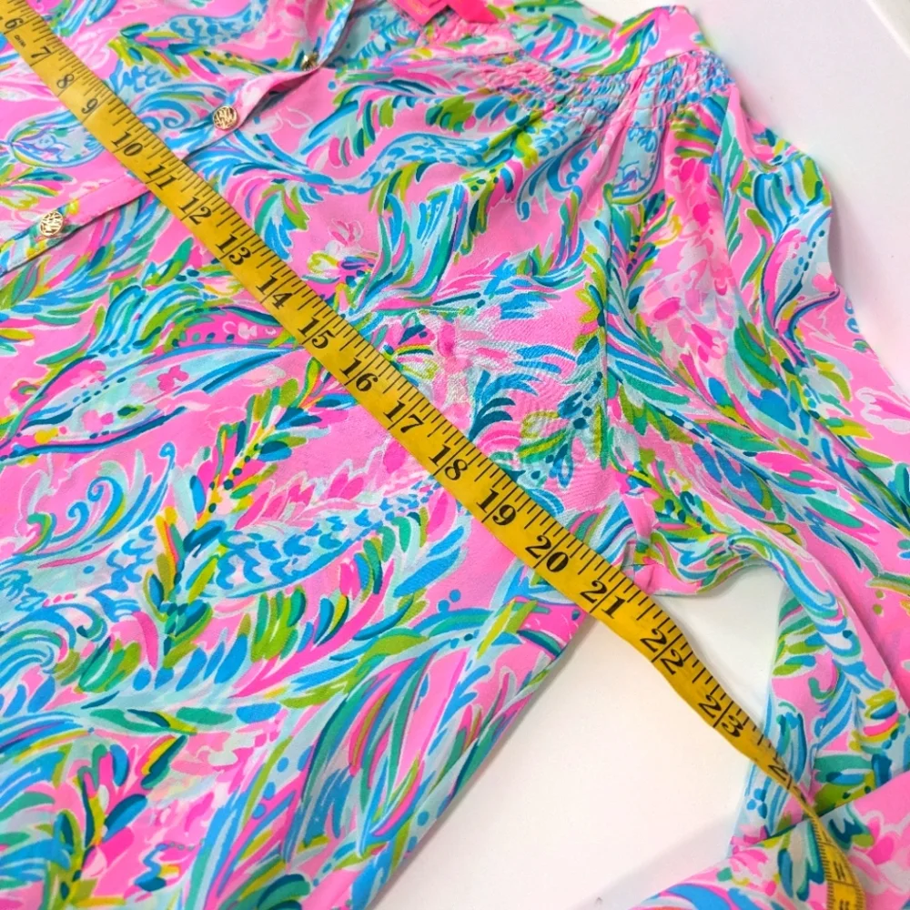 Lilly Pulitzer Elsa Silk Blouse Unicorn Of The Seas Medium - Picture 7 of 9